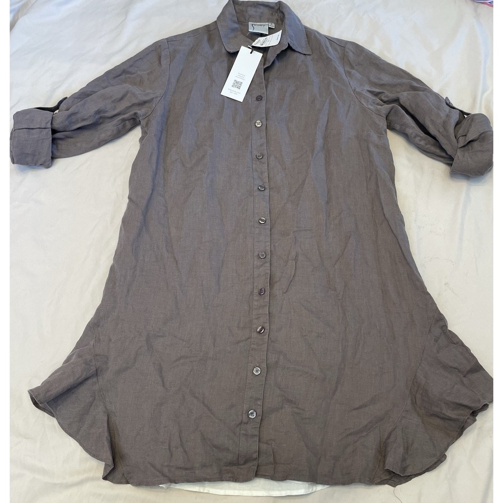 NWT Finley Agetha‎ Button-Down Long-Sleeve Linen Shirtdress Small Petite Mocha
